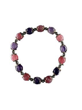 8mm Natural Amethyst Strawberry Quartz Stretch Bracelet Floral Silver Bead Gift